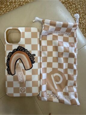 Loopy Cases Beige Checkered Phone Case with Matching Pouch